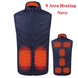 Heated Vest Men Women Usb Heated Jacket Heating Vest Thermal Clothing Hunting Vest Winter Heating Jacket 9 areas heating navy color
