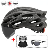 Ultralight Cycling Safety Helmet Outdoor Motorcycle Bicycle Taillight Helmet Removable Lens Visor Mountain Road Bike Helmet