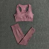 Women Seamless Yoga Sets Fitness Sports Suits Gym Clothing High Waist Running Leggings Workout Pants - Spocamp