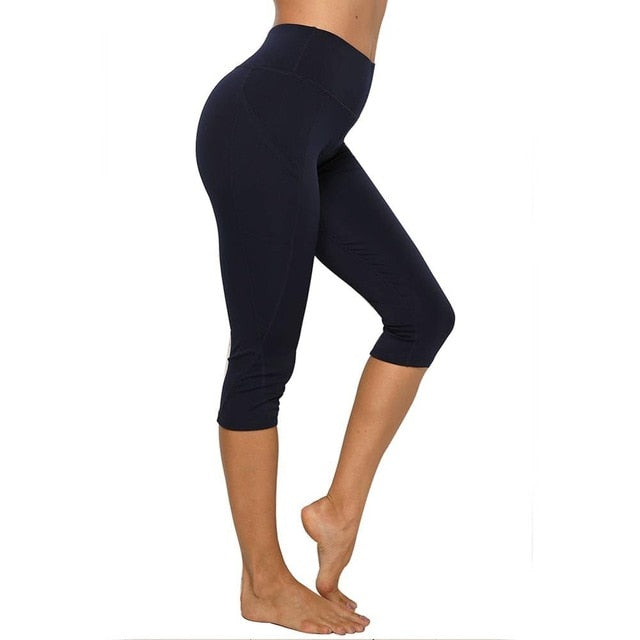 High Waist Women Yoga Pants with Pockets 4 Way Stretch Capri